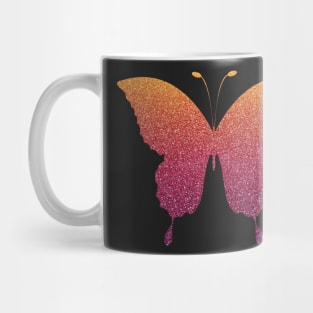 Red Orange Ombre Faux Glitter Butterfly Mug